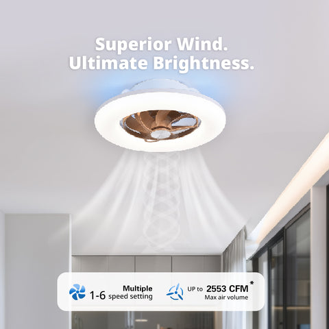 22" Orison 360° Oscillating Ceiling Fan with Light, 18° Rotating Smart RGB Backlight & Dimmable LED, Alexa & Google Compatible, APP/Remote Control