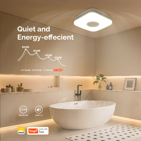 Orison Bathroom Exhaust Fan with Bluetooth Speaker, 110 CFM 1.0 Sone, bathroom vent fan featuring Light with 3 Color Temperatures, RGB Music Light, Nightlight, Remote Control