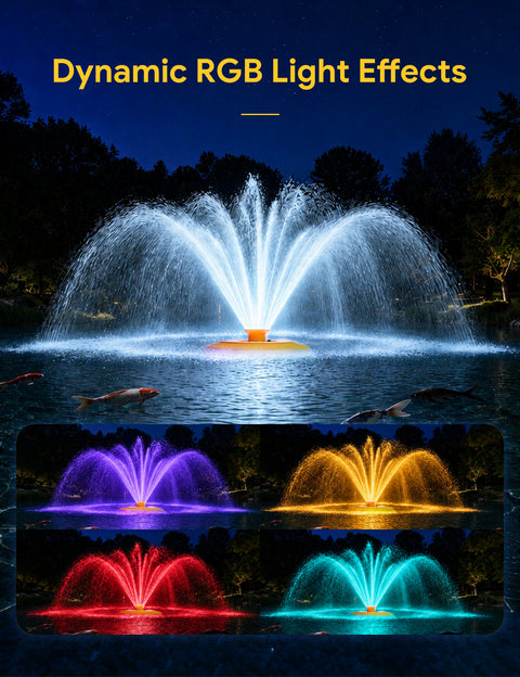 Orison Pond Fountain Aerator with RGB Lights, 1HP 15000 GPH Floating Fountain Pump for Pond & Lake, APP & Remote Control