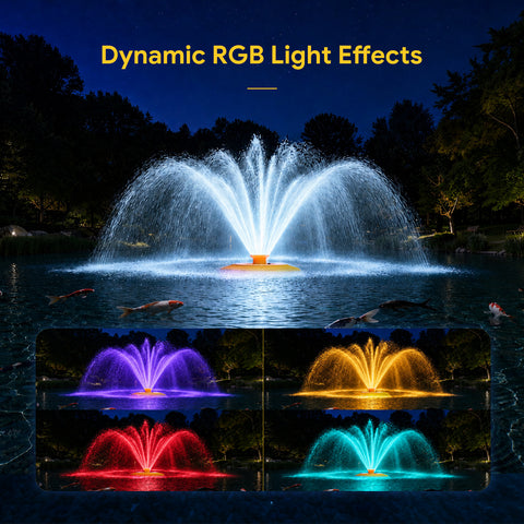 Orison Pond Fountain Aerator with RGB Lights, 1HP 15000 GPH Floating Fountain Pump for Pond & Lake, APP & Remote Control