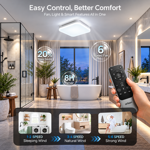 Orison Bathroom Exhaust Fan with Light, 110 CFM 1.0 Sone, 1500LM 3CCT LED Light, Remote/APP Control (White)