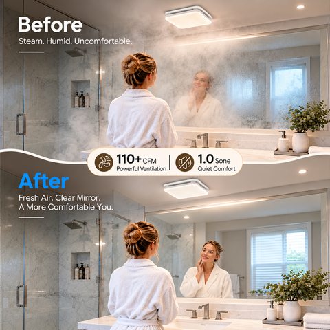 Orison Bathroom Exhaust Fan with Light, 110 CFM 1.0 Sone, 1500LM 3CCT LED Light, Remote/APP Control