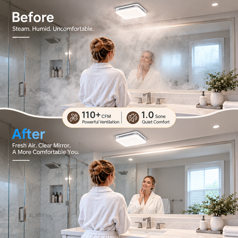 Orison Bathroom Exhaust Fan with Light, 110 CFM 1.0 Sone, 1500LM 3CCT LED Light, Remote/APP Control (White)