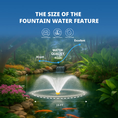 Orison Pond Fountain Aerator Pump with Timer, 50ft Power Cord, 2 Spray Patterns, Energy-Efficient Water Circulation for Ponds & Lakes