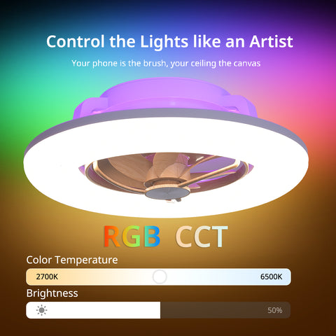 22" Orison 360° Oscillating Ceiling Fan with Light, 18° Rotating Smart RGB Backlight & Dimmable LED, Alexa & Google Compatible, APP/Remote Control