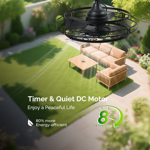 21" Orison Outdoor Ceiling Fan with Light, Gazebo Fans for Pergolas