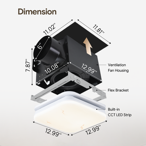 Orison Bathroom Exhaust Fan with Light, 110 CFM 1.0 Sone, 1500LM 3CCT LED Light, Remote/APP Control