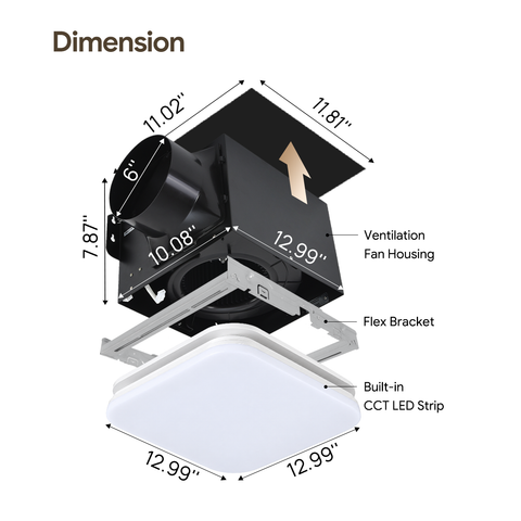 Orison Bathroom Exhaust Fan with Light, 110 CFM 1.0 Sone, 1500LM 3CCT LED Light, Remote/APP Control (White)