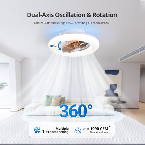 22" Orison 360° Oscillating Ceiling Fan with Light, 18° Rotating Smart RGB Backlight & Dimmable LED, Alexa & Google Compatible, APP/Remote Control