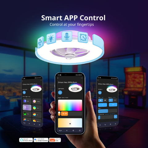 22" Orison 360° Oscillating Ceiling Fan with Light, 18° Rotating Smart RGB Backlight & Dimmable LED, Alexa & Google Compatible, APP/Remote Control