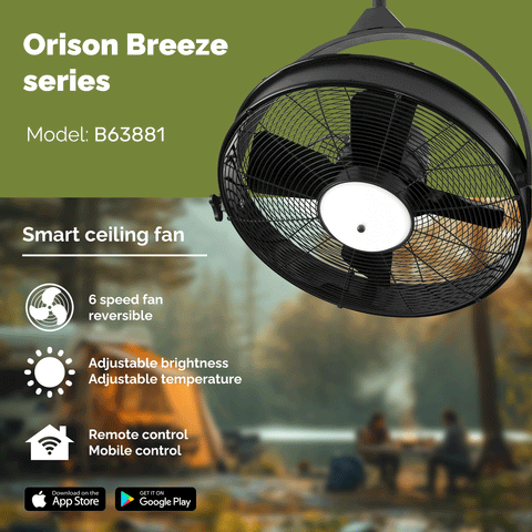 24.8" Orison Outdoor Ceiling Fan with Light 360-degree Manual Vertical Rotation - Waterproof(Black)