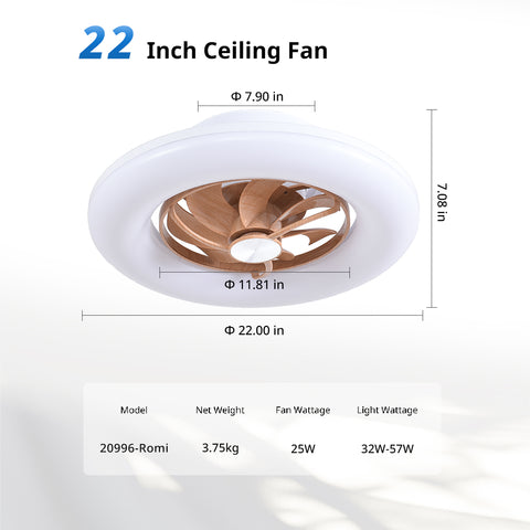22" Orison 360° Oscillating Ceiling Fan with Light, 18° Rotating Smart RGB Backlight & Dimmable LED, Alexa & Google Compatible, APP/Remote Control