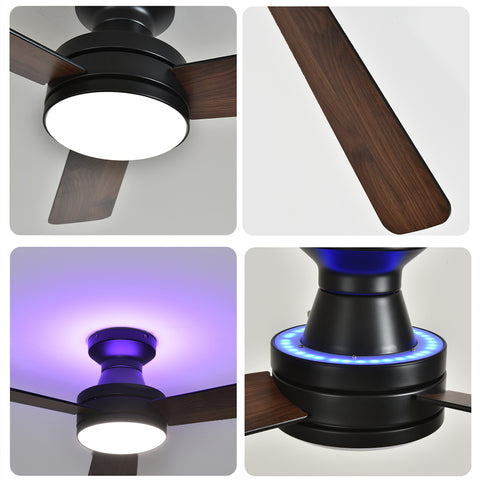42" Orison Ceiling Fans with Light, Features RGB Backlight, Dimmable Lighting