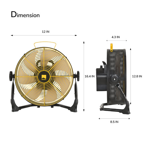 12" Orison Portable Battery Operated Floor Fan, High-Velocity Floor Fan, Cordless Fan for Camping, Travel, Tents, Hurricanes, and Home Use