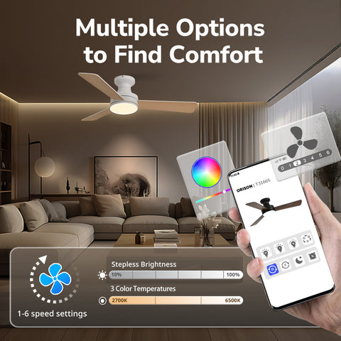 42" Orison Ceiling Fans with Light, Features RGB Backlight, Dimmable Lighting