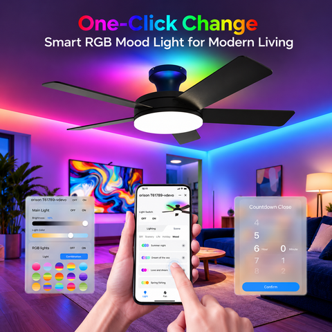 45" Orison Ceiling Fans with Lights, Low Profile Ceiling Fan with Light and Remote/APP Control