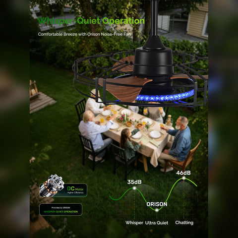 24" Orison Outdoor Ceiling Fan with RGB Light, Gazebo Fans Outdoor Hanging