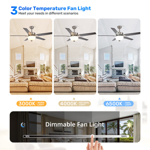 52" Orison Indoor Ceiling Fan with Lights, Smart Ceiling Fan for Living Room