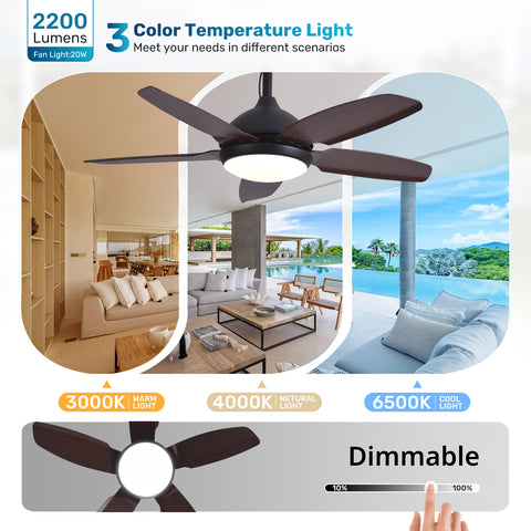42" Orison Plug-in Outdoor Ceiling Fan with Light, 5-Blade Hanging Fan for Gazebo Porch
