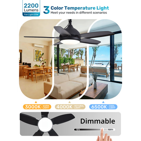 42" Orison Plug-in Outdoor Ceiling Fan with Light, 5-Blade Hanging Fan for Gazebo Porch