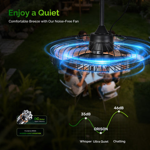 24" Orison Outdoor Ceiling Fans with Lights for Patio, Weatherproof Gazebo Fan Remote & APP Control