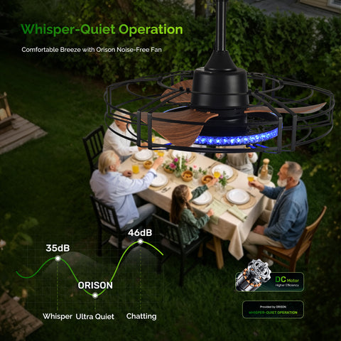 24" Orison Outdoor Ceiling Fan with RGB Light, Gazebo Fans Outdoor Hanging