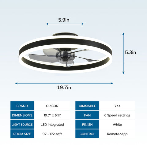 19.7" CHANFOK Orison Modern Small Ceiling Fan With Light