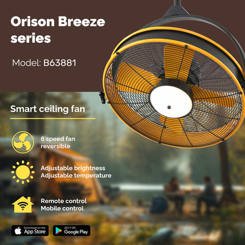 24.8" Orison Outdoor Ceiling Fan with Light 360-degree Manual Vertical Rotation - Waterproof(Yellow)