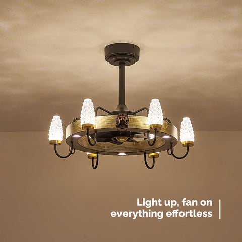 24.8" Orison Fandelier Ceiling Fan With Lights, Dimmable Rustic Fan Light with Remote/APP Control