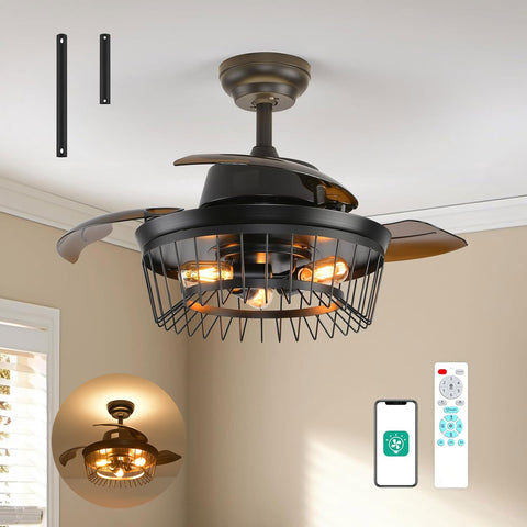 36" Orison Retractable Ceiling Fan with Backlit Ambient Light and Remote/APP Control (Bulbs not included))