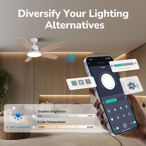 52" Orison Ceiling Fans with Lights, Low Profile Ceiling Fan with Remote/APP Control