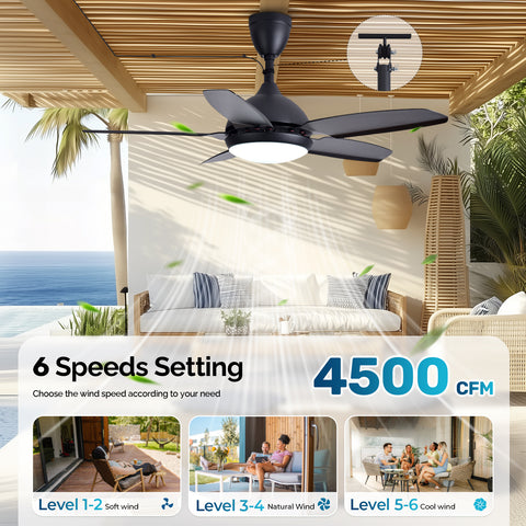42" Orison Plug-in Outdoor Ceiling Fan with Light, 5-Blade Hanging Fan for Gazebo Porch