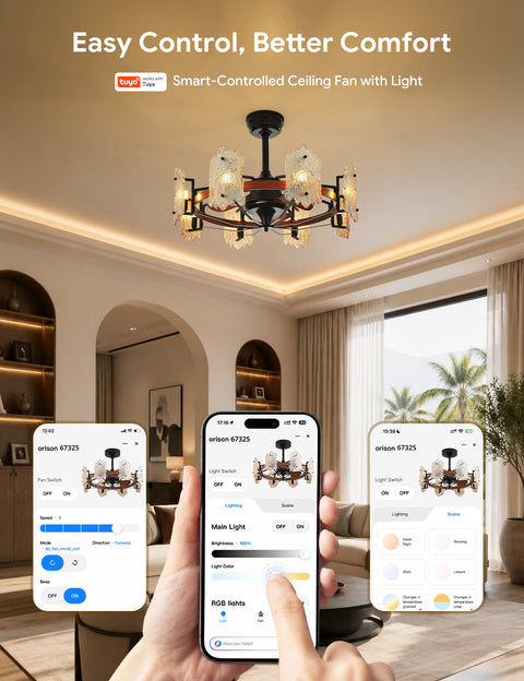 28.7" Orison Chandelier Ceiling Fans with Remote & APP Control