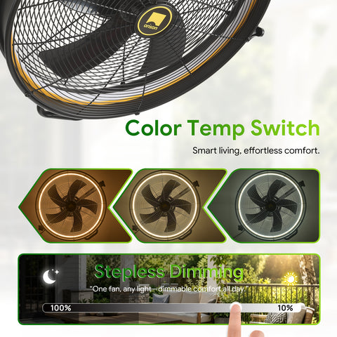 24.8" Orison Garage Ceiling Fan with Light, Waterproof Outdoor Gazebo Hanging Fan with Remote&APP