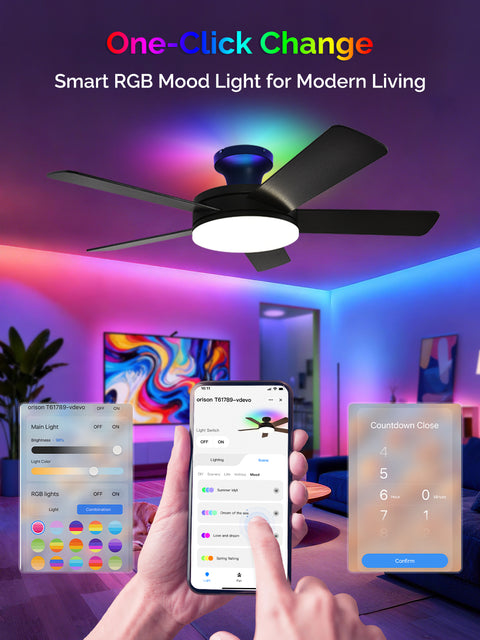 45" Orison Ceiling Fans with Lights, Low Profile Ceiling Fan with Light and Remote/APP Control