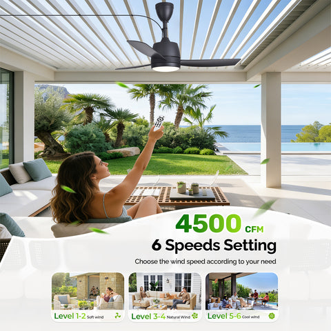 42" Orison Outdoor Ceiling Fan with Light, 3-Blade Black Patio Fan, IP44 Waterproof