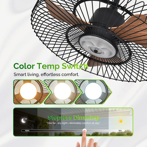 24" Orison Outdoor Ceiling Fans with Lights for Patio, Weatherproof Gazebo Fan Remote & APP Control