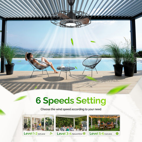 24" Orison Outdoor Ceiling Fan with RGB Light, Gazebo Fans Outdoor Hanging