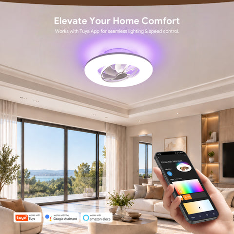 22" Orison 360° Oscillating Ceiling Fan with Light, 18° Rotating Smart RGB Backlight & Dimmable LED, Alexa & Google Compatible, APP/Remote Control
