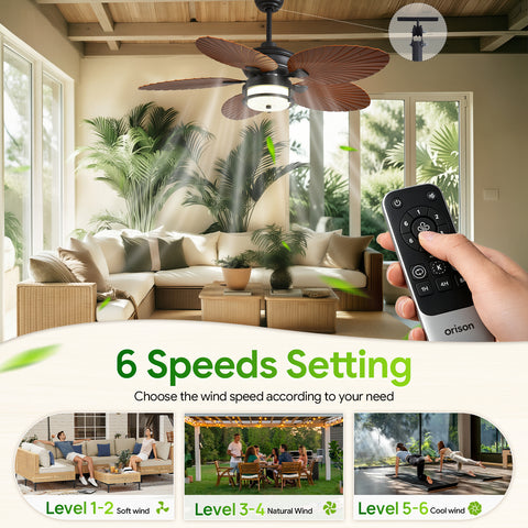 52" Orison Outdoor Ceiling Fan with Lights, Tropical Palm Leaf Fan, Dimmable Light with Remote/APP Control, Alexa Voice Control