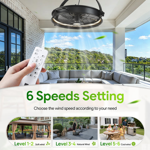 24.8" Orison Garage Ceiling Fan with Light, Waterproof Outdoor Gazebo Hanging Fan with Remote&APP