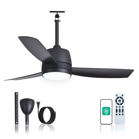 42" Orison Outdoor Ceiling Fan with Light, 3-Blade Black Patio Fan, IP44 Waterproof