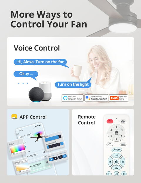 42" Orison Ceiling Fans with Lights, Smart RGB Backlight, Dimmable Lighting, Alexa Voice Control