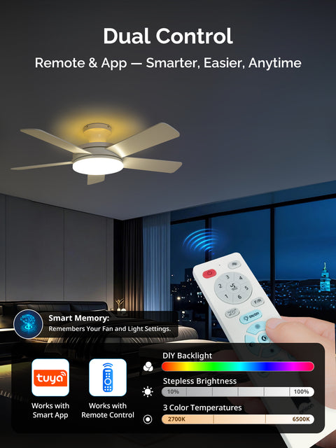 45" Orison Ceiling Fans with Lights, Low Profile Ceiling Fan with Light and Remote/APP Control
