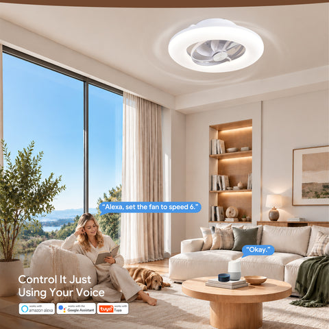 22" Orison 360° Oscillating Ceiling Fan with Light, 18° Rotating Smart RGB Backlight & Dimmable LED, Alexa & Google Compatible, APP/Remote Control