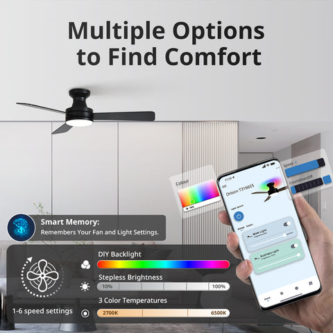 42" Orison Ceiling Fans with Lights, Smart RGB Backlight, Dimmable Lighting, Alexa Voice Control