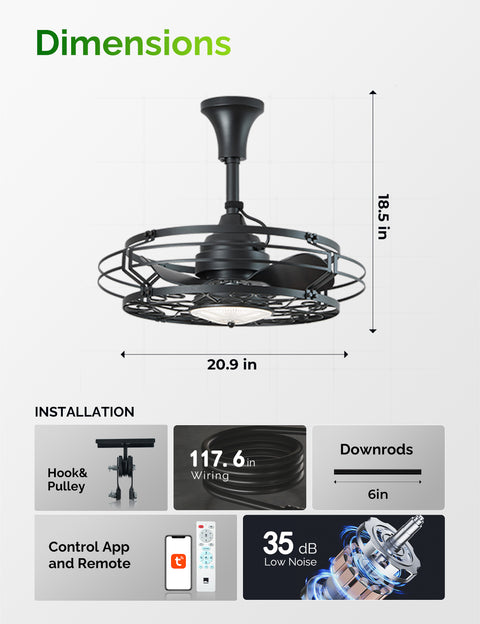 21" Orison Outdoor Ceiling Fan with Light, Gazebo Fans for Pergolas