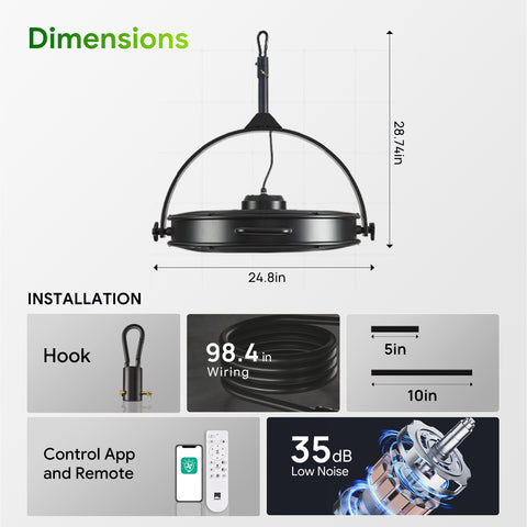24.8" Orison Garage Ceiling Fan with Light, Waterproof Outdoor Gazebo Hanging Fan with Remote&APP