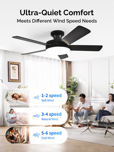 45" Orison Ceiling Fans with Lights, Low Profile Ceiling Fan with Light and Remote/APP Control