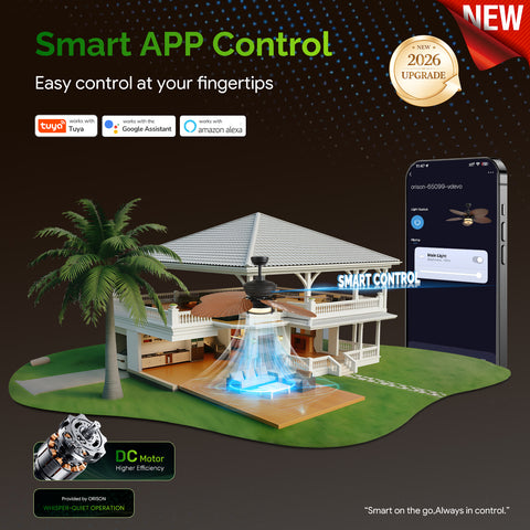 52" Orison Outdoor Ceiling Fan with Lights, Tropical Palm Leaf Fan, Dimmable Light with Remote/APP Control, Alexa Voice Control